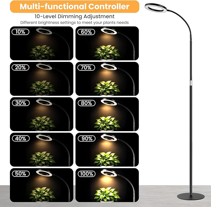 Grow Lights for Indoor Plants, Full Spectrum Plant Grow Light with 3/9/12H Timer, 3 Color Modes, 10 Brightness, Adjustable Growing Lamp for Large Indoor Plants, 51.2-66.9 Inch