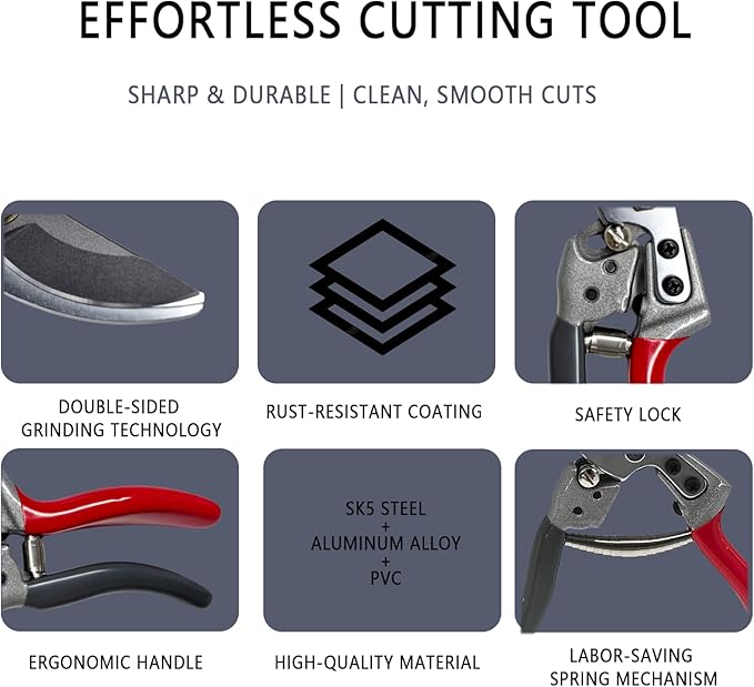 Pruning Shears for Gardening - 8.5" Professional SK5 Steel Bypass Garden Shears, Sharp Heavy Duty Hand Pruners, Handheld Clippers Tools for Garden Care