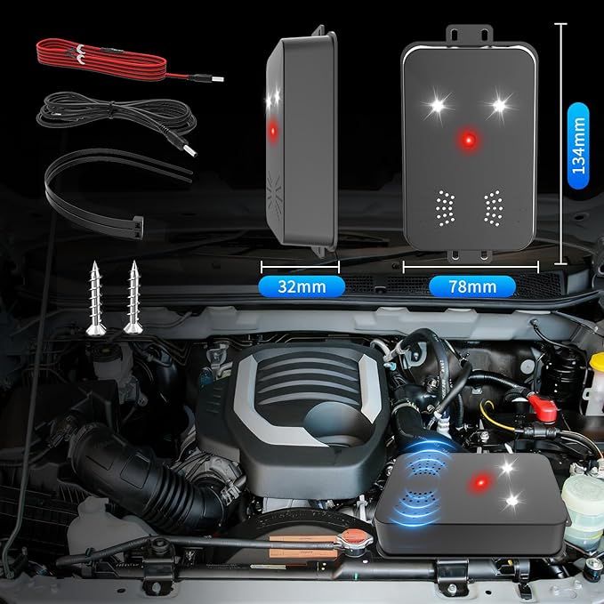 2026 Upgraded Rodent Repellent for Car Engines Mouse Repellent Ultrasonic Pest Control Repeller for Squirrel Rat Battery Operated Repellent Under Hood Keep Rodent Out of Car, Attic, Garage, 2 Pack