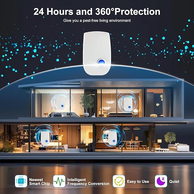 Ultrasonic Pest Repeller & Insect Indoor Repeller,Ultrasonic and Repellent for Roach,Rodent,Mouse,Bugs,Mosquito,Mice,Spider,Ant,6 Packs