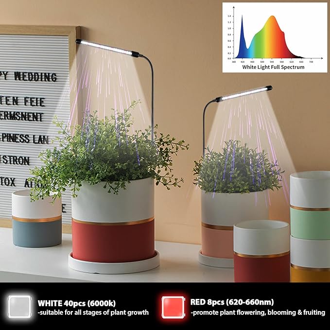 Grow Light for Indoor Plants Growing, 6000K Full Spectrum Gooseneck Plant Lamp for Seedings Succulents Small Plants, Auto On/Off Timing & 5 Dimming, 4 Pack