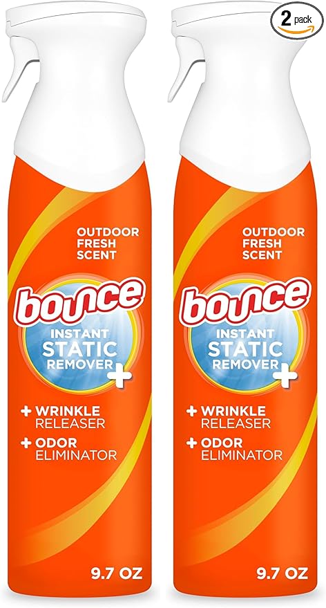 Bounce 3 in 1 Instant Anti Static Spray & Wrinkle Release, Odor Eliminator & Fabric Refresher (Fresh Scent, 9.7 Fl Oz, Pack of 2)
