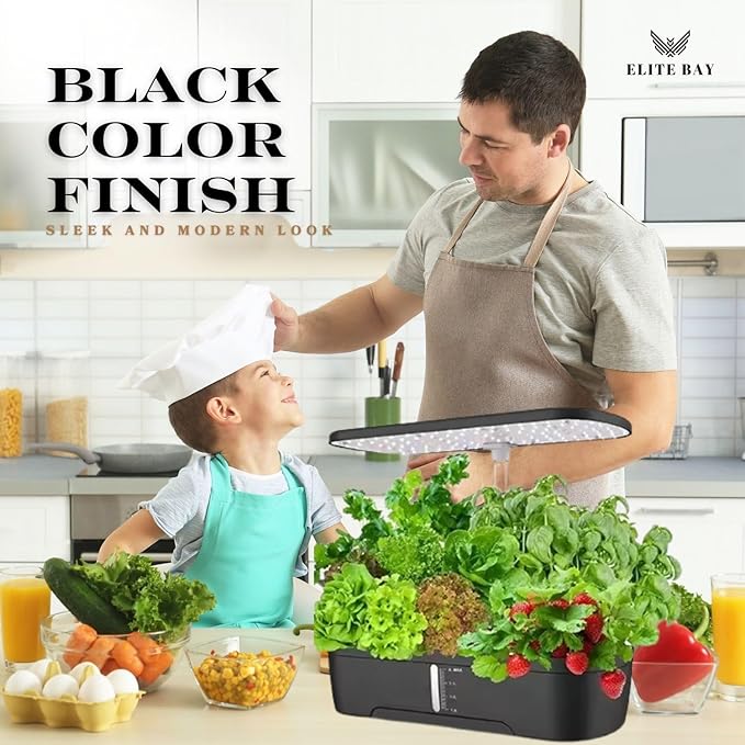 ELITE BAY-Hydroponic Growing System with 12 Pods – Smart Garden with LED Display, Full-Spectrum Grow Light & 4L Water Tank | AU/US Plug | Soil-Free Planter Kit | Black |for Home, Office & Kitchen.