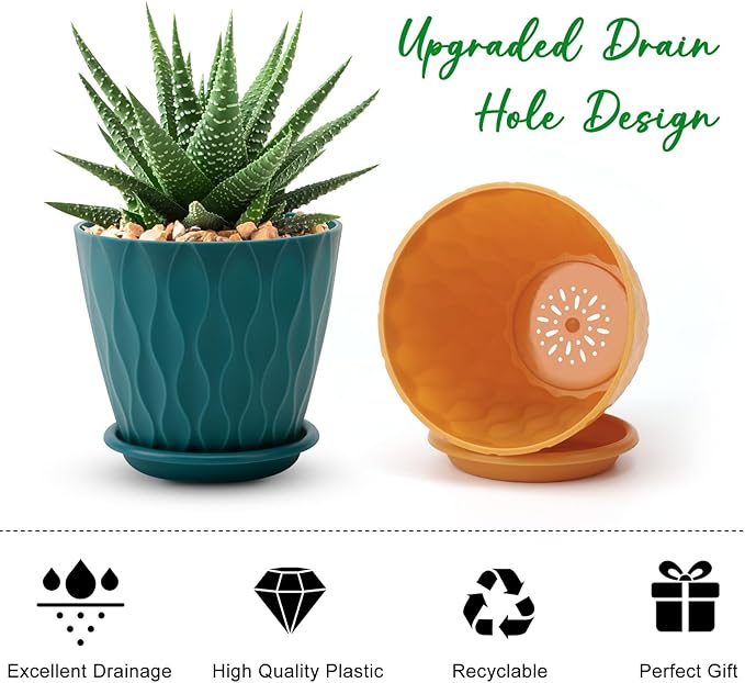 YNNICO 4 inch Plant Pots, 5 Pack Flower Pots Outdoor Indoor, Planters with Drainage Holes and Tray Saucers (Multicolor)
