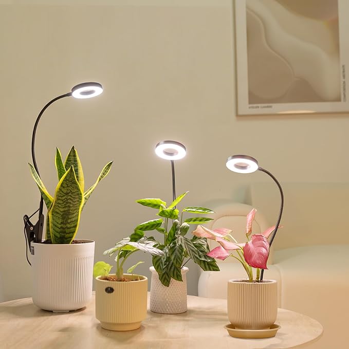 LORDEM Indoor Plant Grow Lights with 6/8/12/16H Auto Timer, 3 Spectrum Modes, Full Spectrum LED, Adjustable Height, for Small Plants, 2Pack Black