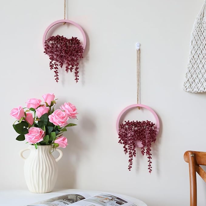 Artificial Hanging Plants Hanging Planter Fake Succulents Artificial String of Pearls with Pot and Lanyard for Home Office Wall Decoration