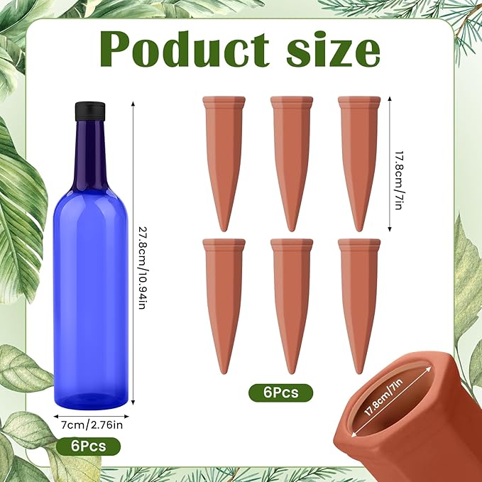 6 Pack Self Watering Globes Spikes for Plants Terracotta Automatic Plant Waterer Stakes with 25.5 oz Plastic Bottles Keep Plants Watered for 7-9 Days (Blue)