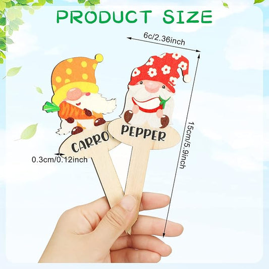 Qunclay 30 Pcs Gnome Plant Markers Funny Wood Garden Labels T Type Plant Labels Markers for Vegetables Flowers Outdoor Stakes Supplies for Gardening Gifts