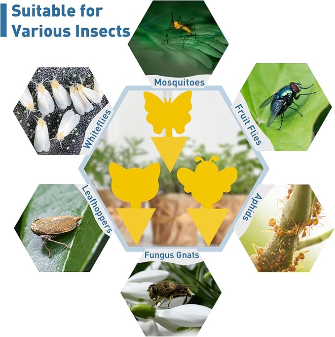96 Pack Fruit Fly Traps for Indoor Outdoor, 3 Shapes Yellow Sticky Bug Traps, Double-Side Fungus Gnat Killer for Houseplants, Mosquitos, Flying Insects