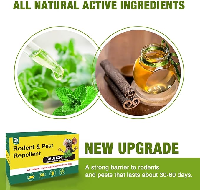 Pest Repellent Pouches 15Pack, Peppermint Oil Repellent for Mouse, Roach, Rodent, Spider, Ant, Mice, Rats, Pest Control Indoor & Outdoor