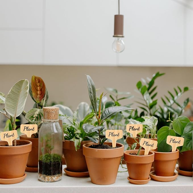 180PCS Plant Labels, T-Type Plastic Tags with Marker Pen, Waterproof Garden Signs Tags for Outdoor Garden Patio Herbs Flowers Vegetables Nursery Pot (4" x 2.4")
