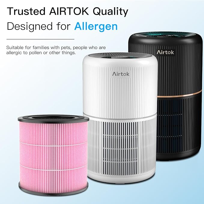 Air Purifier AP0601 Pollen/Pet Allergens Replacement Filters, 5-IN-1 with Activated Carbon, High-efficiency HEPA Filter, Pink, 2 Pack