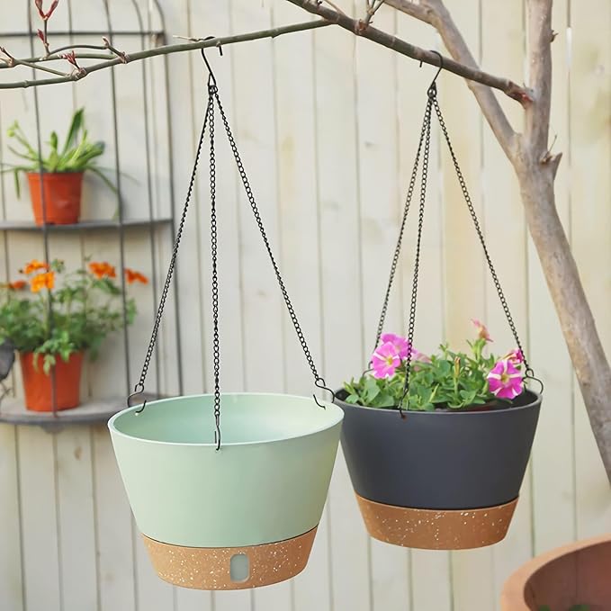 ZMTECH 2 Pack 10 Inch Hanging Planters for Indoor Plants, Modern Gray Hanging Planter with Visible Water Level Window & Metal Chain, Decorative Plant Hanger Indoor for Spring Balcony Decor