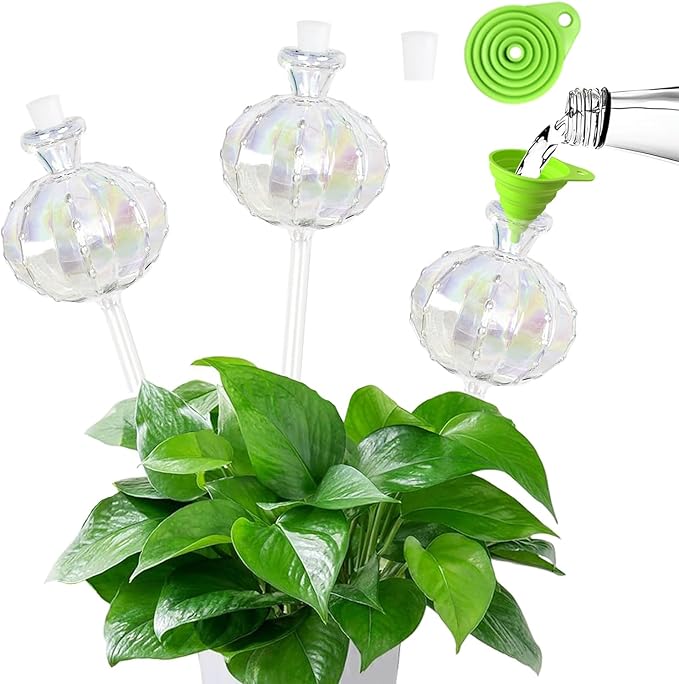 3 PCS Top-Fill Self Watering Globes, Automatic Plant Watering Devices, Transparent Self Watering Planter Insert, Durable Clear Glass Aqua Bulbs for Indoor, Cactus Shape, & Funnel