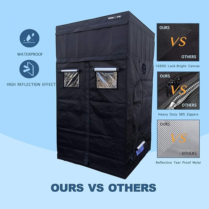OMNIHW Extension Grow Tent 48" x 48" x 78" + 20", 1680D Canvas Reflective Mylar Professional Indoor Heavy Duty Growing Tents with Window and Removable Floor Tray for Indoor Hydroponic Plant - 4' x 4'