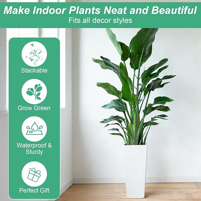 30-Pack Plant Support Stakes with 30Pcs Clips & 1Pc Ties, Stackable Garden Trellis Climbing Poles & Tall Plant Sticks for Indoor Outdoor Potted Plants