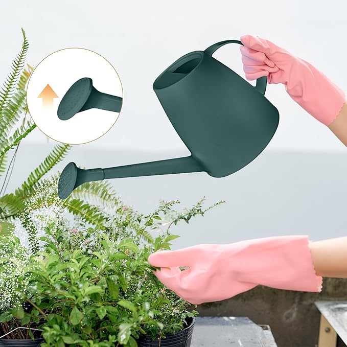 Pro Grip Plastic Watering Can - for Indoor and Outdoor House Plant Garden - with Long Spout - 1/2 Gallon - Blackish Green
