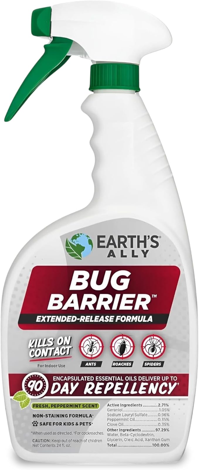 Earth’s Ally Bug Barrier - Plant Bug Spray with Essential Oils Kills Crawling Insects On Contact - Indoor Pest Control for Ants, Roaches, Spiders - Safe for Use Around Kids and Pets - 24 Ounces