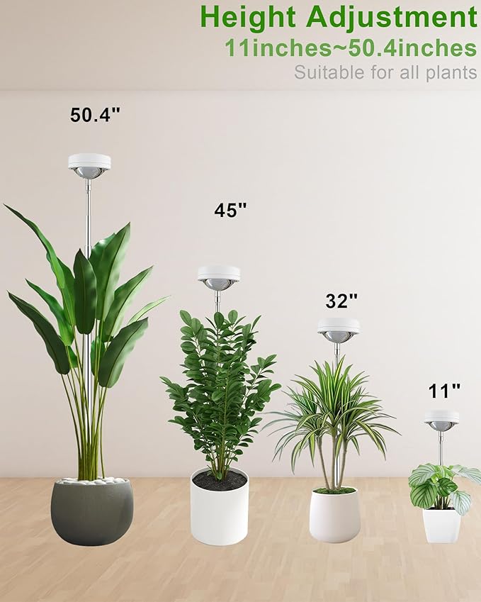 yadoker Plant Grow Light, LED Growing Light Full Spectrum for Indoor Plants,White Magnifying Glass Plant Lights,Height Adjustable, Automatic Timer, 5V Low Safe Voltage,Idea for Large