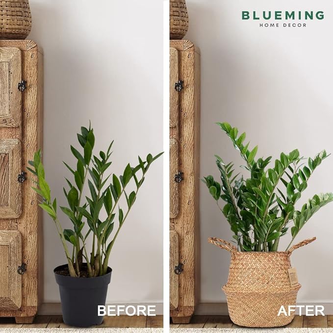 Blueming Home Olive Tree Basket – Wicker Seagrass Planter for Tall Indoor Fake Plants, Decorative Rattan Basket for Houseplants, Snake Plant, Monstera, 7-8 Inch Pots (Original, Medium)