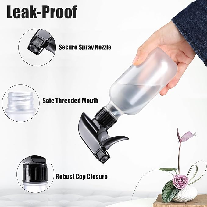 GearTrust Water Spray Bottle for Hair, Small Squirt Bottle Amber & Frosted Clear, 10.1 oz Refillable Empty Mister Spray Bottles with Adjustable Mist/Stream for Hair, Plant, Pet, Cleaning, Cooking