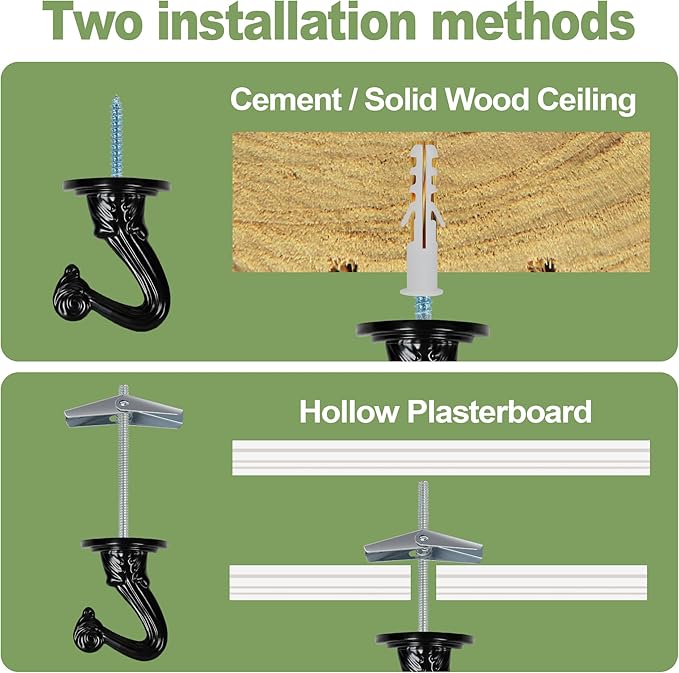 Aidoclip Ceiling Swag Hook Sets - Heavy Duty Hooks with Mounting Hardware for Hanging Plant, Ceiling or Extender Chains - Easy Install with Screws/Brackets