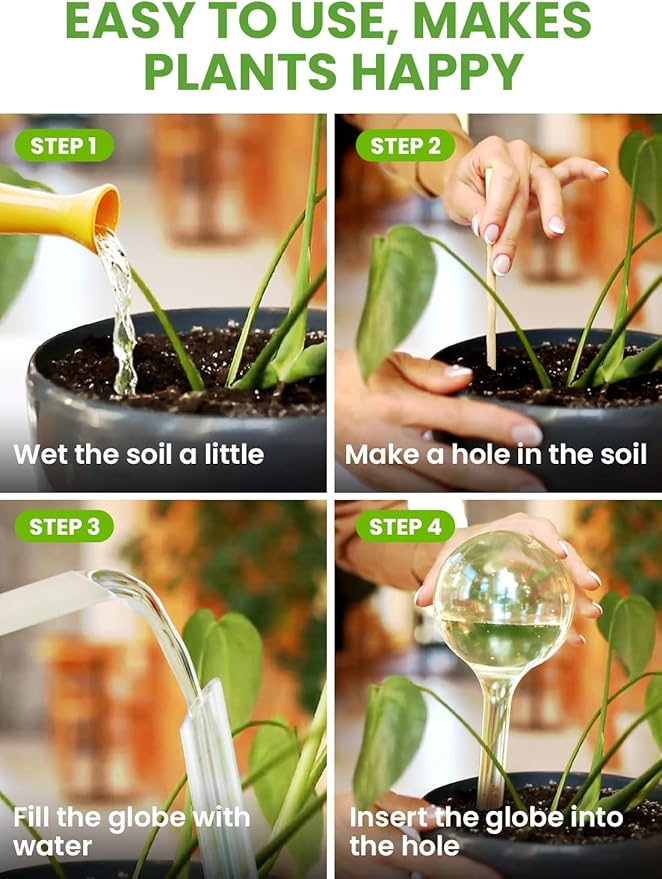 Plant Watering Globes Plastic Set of 16 - Automatic Plant Waterer Set for Indoor and Outdoor Plant Watering - Self Watering Planter Insert System with Plastic Watering Bulbs (8 Medium & 8 Small)