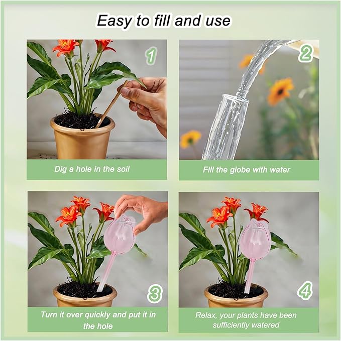 4 Pack Self-Watering Globes for Plants, Automatic Watering Bulbs for Indoor Outdoor Plants, Plant Watering Spikes for Vacation