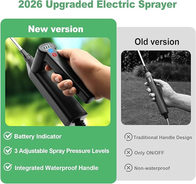 1.35 Gallon Battery Powered Sprayer, Electric Garden Sprayer with 3 Adjustable Pressures, Battery Indicator, Telescopic Wand, 4 Nozzles, Rechargeable Automatic Pump Sprayer for Lawn, Weed, Yard Care