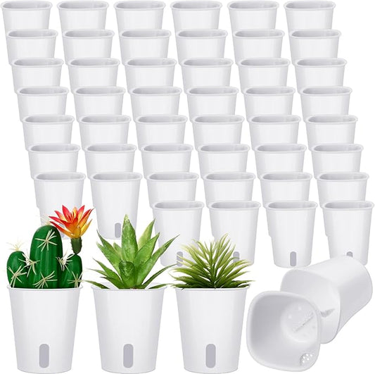 Ziliny 50 Pcs 3 Inch Self Watering Pots Self Watering Planters for Indoor Planters Plastic Garden Flower Pots with Level Indicator Vents for Herbs