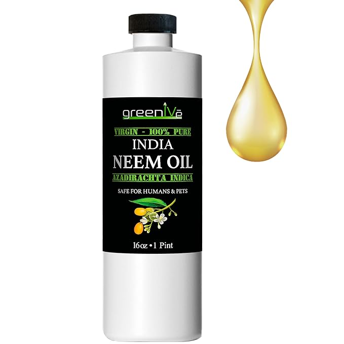 GreenIVe 100% Organically Grown Neem Oil, Cold-Pressed Virgin, Pure & Natural, 16 oz - Ideal for Gardening, Skin Care, Hair Care & Pet Care (16 Ounce)