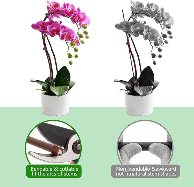 32ft Plant Support Stakes with 50 Pcs Plant Clips and 800 Ties, Plant Sticks for Indoor and Outdoor Plants, Orchid Clips and Stakes, Tall Bendable & Cuttable Single Stem Flower Stakes (Brown, 65ft)