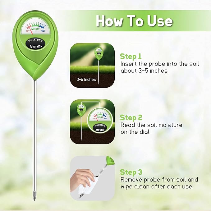 iPower Soil Moisture Meter for Plant Water Test Hygrometer Monitor for Garden, Lawn, Farm, Indoor and Outdoor Use, Green