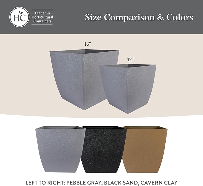 The HC Companies Santa Fe Square Self-Watering Pot - Lightweight Plastic Planter for Herbs & More - Durable Plant Pots for Indoor Plants & Outdoor Plants (12" Cavern Clay, Pack 2)