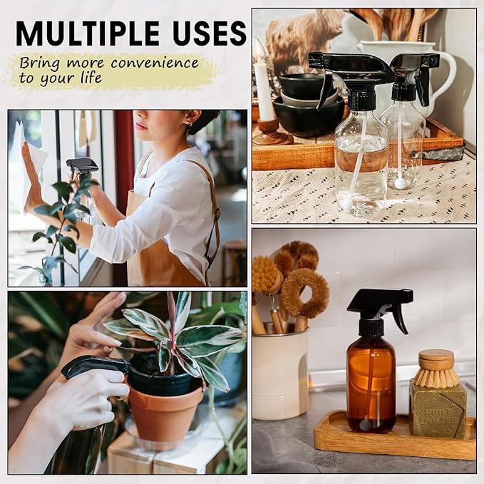 2 Packs Plastic Spray Bottles 360°Water Spray Bottle for Cleaning - 10 oz/300 ml Upside Down Spray Bottle Refillable Small Squirt Bottle with Adjustable Nozzle for Hair, Cooking, Plant, Pet (Green)
