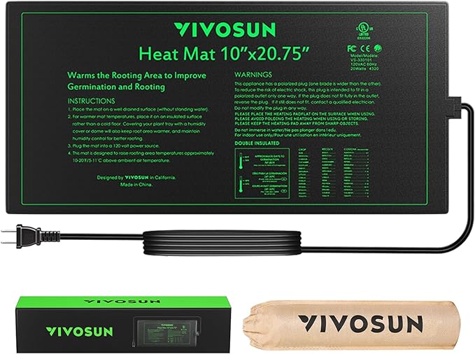 VIVOSUN Durable Waterproof Seedling Heat Mat 10" x 20.75" UL & MET-Certified Warm Hydroponic Heating Pad for Germination, Indoor Gardening, Greenhouse