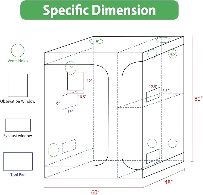 2-in-1 Grow Tent 60"x48"x80" 4'x5' Indoor Plant Growing Tents with 600D Waterproof Canvas, 3 High-Reflective Mylar Spaces for Propagation and Flower