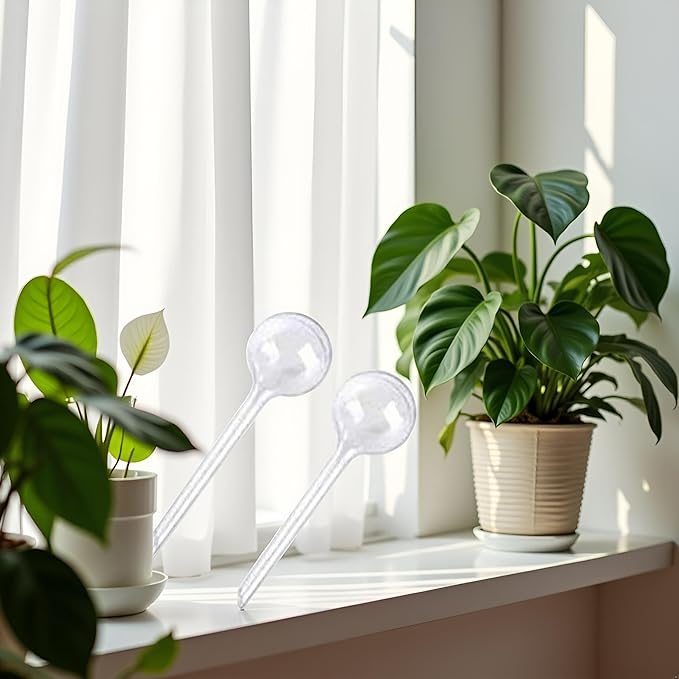 Plant Watering Globes, 2Pcs Plastic Plant Automatic Water Bulbs Flower Self Feeder Balls Irrigation Device Auto Waterer Planter Insert Stakes for Indoor Outdoor Garden Potted