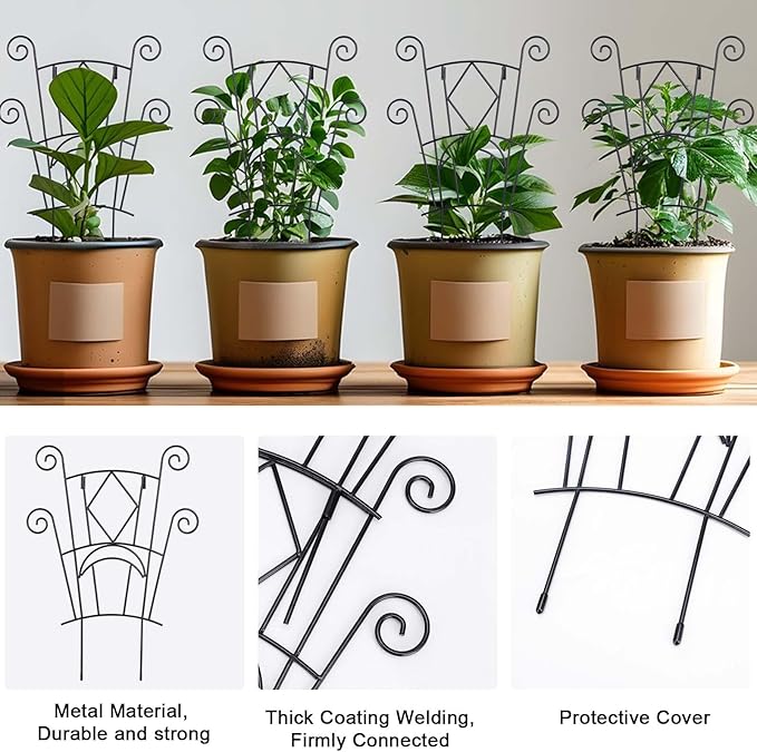 Yhtpouqe 4 Pack Stackable Metal Plant Trellis for Climbing Plants Outdoor/Indoor - Sturdy Garden Trellis for Potted Plants, Vine Support Stakes with Rustproof Design- Decorative Plant Support