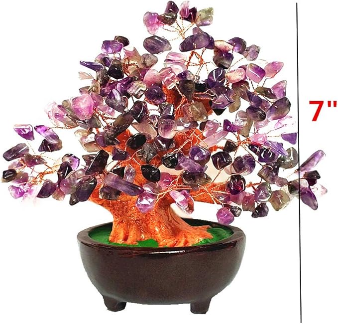 Colorsheng 7 Inch Quartz Crystal Money Tree Bonsai Feng Shui Gem Decoration for Wealth and Luck (Purple)