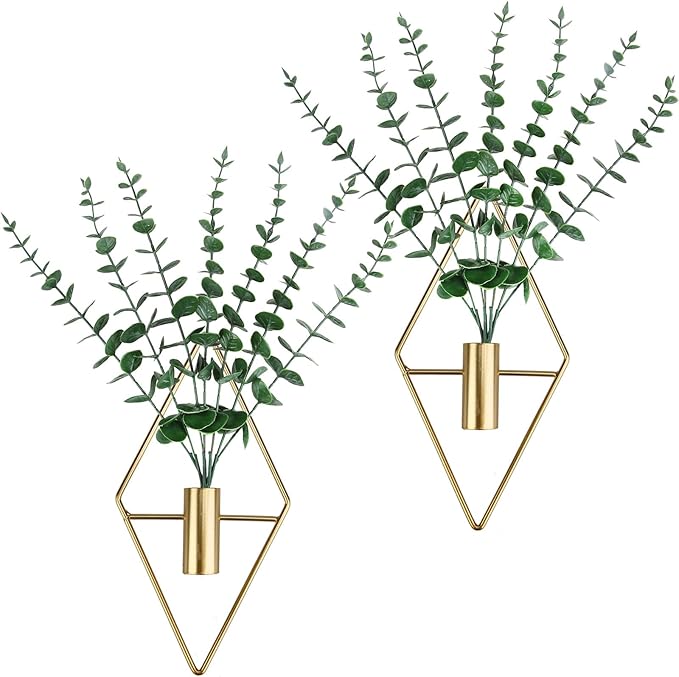 GREENTIME 2 Packs Hanging Planters with 15in Artificial Eucalyptus Plants for Indoor Outdoor Home Bathroom Living Room Wall Decor