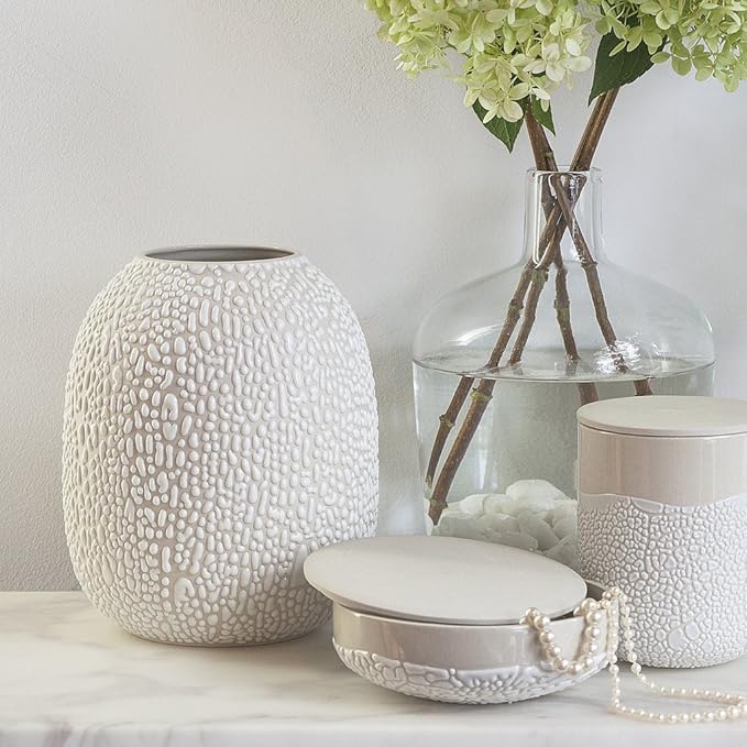 Hosley Lichen Box 5 Inch High Ivory - Ideal Storage Gift for Wedding, Home Decor, Room Decor, Study Knickknacks, Trinkets, Planter, Outdoor Faux Plants
