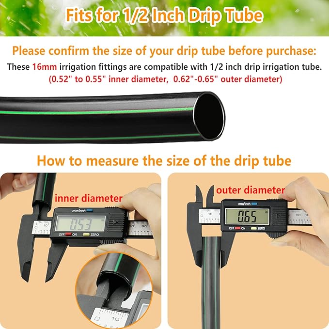 Drip Irrigation Fittings for 1/2 Inch Drip Tubing (1/2" ID x 0.65" OD), 10 Pcs 1/2'' Drip Line Tees Anti-Drop Locked Nut Barbed Tee Connectors Garden Irrigation Parts for Drip Systems