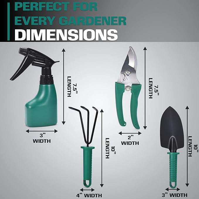 2wayz Garden Tool Set - 5-Piece Durable Gardening Hand Tools - 3x12x7-inch Gardening Kit with Portable Box and Carrying Case - Small Garden Planting and Essentials Tools - Gift for Garden Lovers