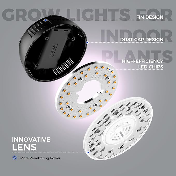 Barrina Orbgrow OG09 Puck LED Grow Light, Pinkish White 18W(2 x 9W, 270 Watt Equiv), Plant Lights for Indoor Plants Full Spectrum, Magnetic & Linkable, Small Grow lamp for Plant Shelf, 2 Packs, Black