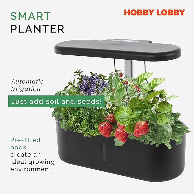 Smart 10 Pod Herb Garden Planter Indoor Kit for Growing Basil, Mint, Thyme & More - Self Watering Indoor Garden Hydroponics Growing System w/ Health Tracker - Low Maintenance Home Gardening Gifts