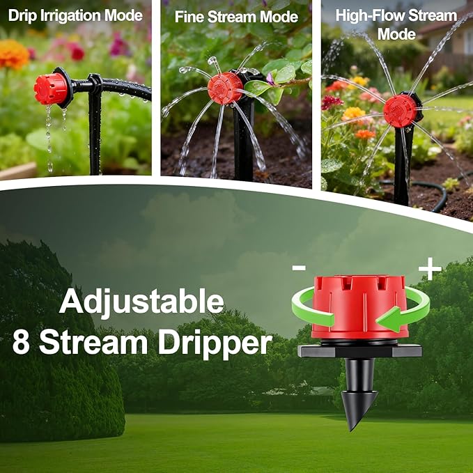 RedChili 240 Pack Drip Irrigation Fittings Kit for 1/4" Tubing, Include Misting Nozzles, Drippers, Stakes, Flat Tees, Single Barbs, Couplers, Valves, Tees, Elbows, Plugs, Crosses for Garden Irrigation