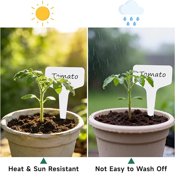 KINGLAKE Plant Labels 4 Inch - 200Pcs Plastic Plant Tags Markers T-Type Nursery Garden Labels Waterproof with Permanent Marking Pen for Seedlings Indoor Outdoor Garden Greenhouse