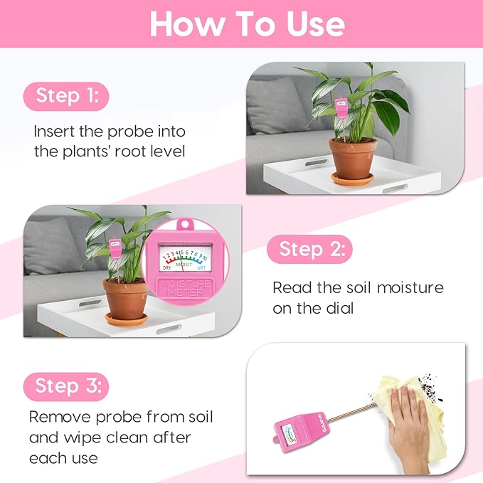 Gouevn Soil Moisture Meter, Soil Tester Plant Moisture Meter for House Plants, Plant Water Meter Hydrometer Plant Sensor for Indoor Plant Care, No Battery Needed (Pink)