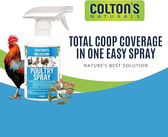 Colton’s Naturals Poultry Spray 32 oz – for Chickens – Helps with Mites, Lice, Fleas & Scaly Leg – Safe for Coops, Birds & Backyard Poultry